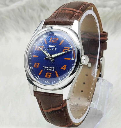 HMT Pilot Watch Blue Dial - Handwinding 17 Jewels with Transparent Back