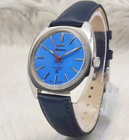 HMT Kohinoor Peacock Blue Dial Watch - 17 Jewels Men's Handwinding Timepiece for Timeless Style