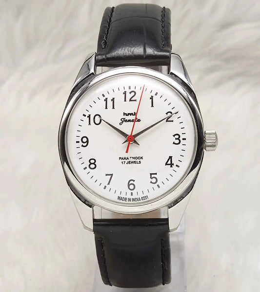 HMT Janata Handwinding Watch - White Dial, 17 Jewels, Para Shock Features