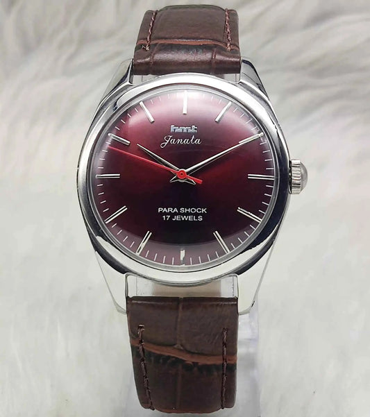 HMT Janata Men's Watch with Maroon Dial, Stick Indices, 17 Jewels, Handwinding