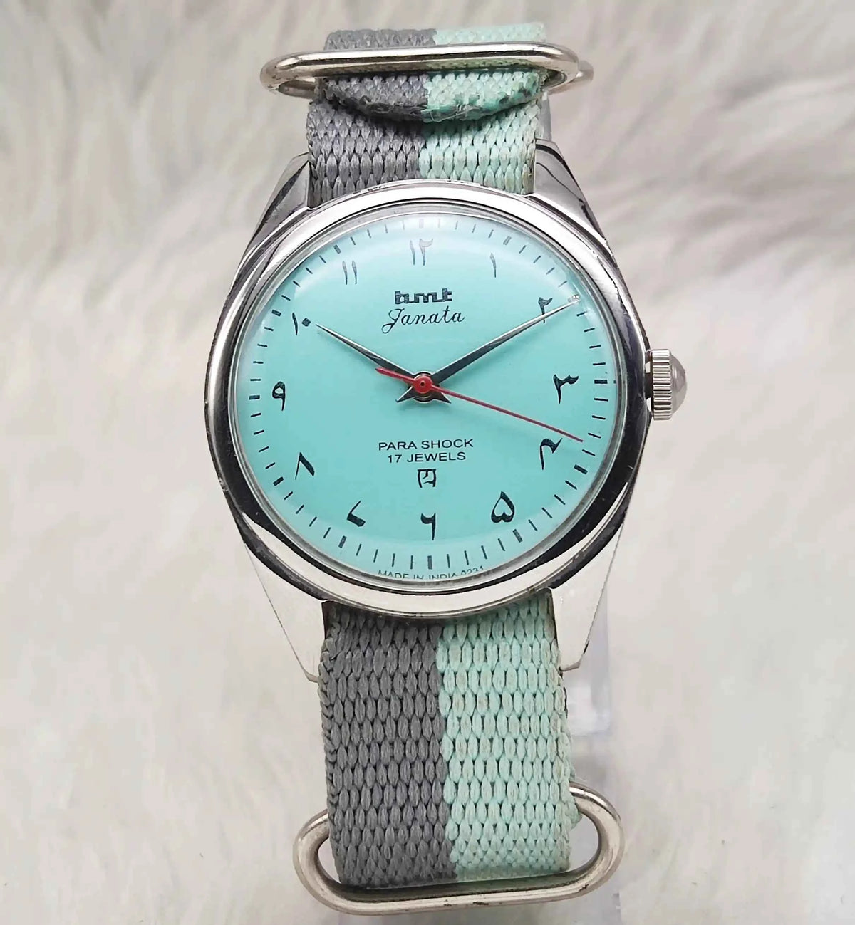 HMT Janata Men's Watch - Turquoise Dial Arabic Font Mechanical Handwinding 17 Jewels Para Shock