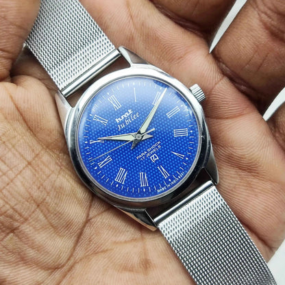 HMT Jubilee Blue Dial Watch with 17 Jewels Handwinding Mechanism