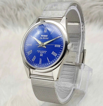 HMT Jubilee Blue Dial Watch with 17 Jewels Handwinding Mechanism