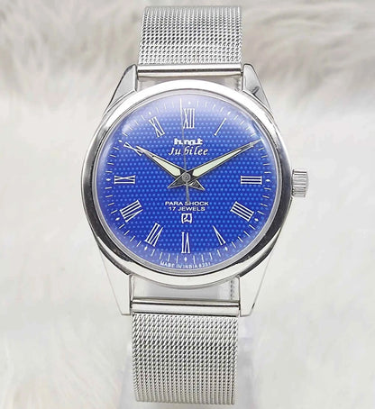 HMT Jubilee Blue Dial Watch with 17 Jewels Handwinding Mechanism