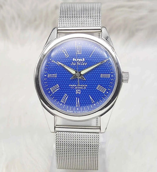 HMT Jubilee Blue Dial Watch with 17 Jewels Handwinding Mechanism