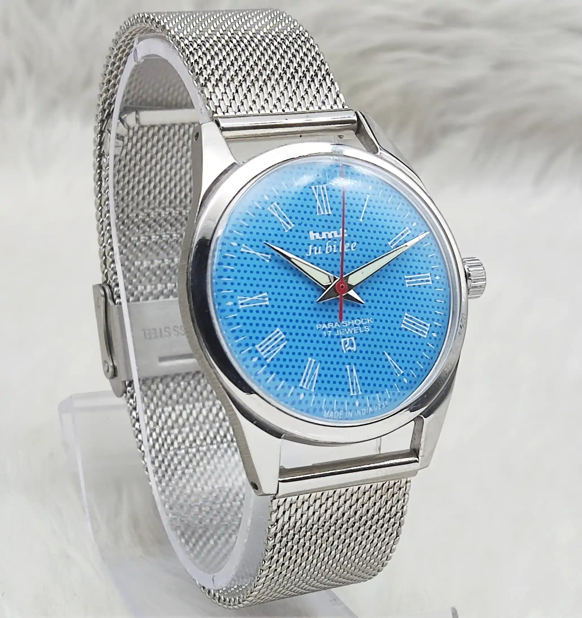 HMT Jubilee Handwinding Watch Sky Blue Dial & Roman Numeral Indices
