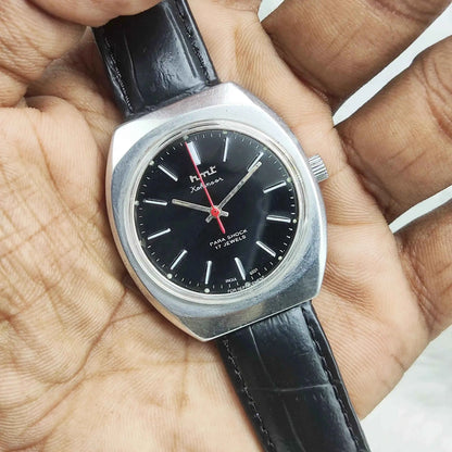 HMT Kohinoor Mechanical Watch with 17 Jewels, Stick Indices, Black Dial, Handwinding Movement