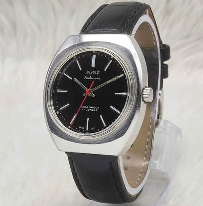 HMT Kohinoor Mechanical Watch with 17 Jewels, Stick Indices, Black Dial, Handwinding Movement