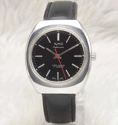 HMT Kohinoor Mechanical Watch with 17 Jewels, Stick Indices, Black Dial, Handwinding Movement