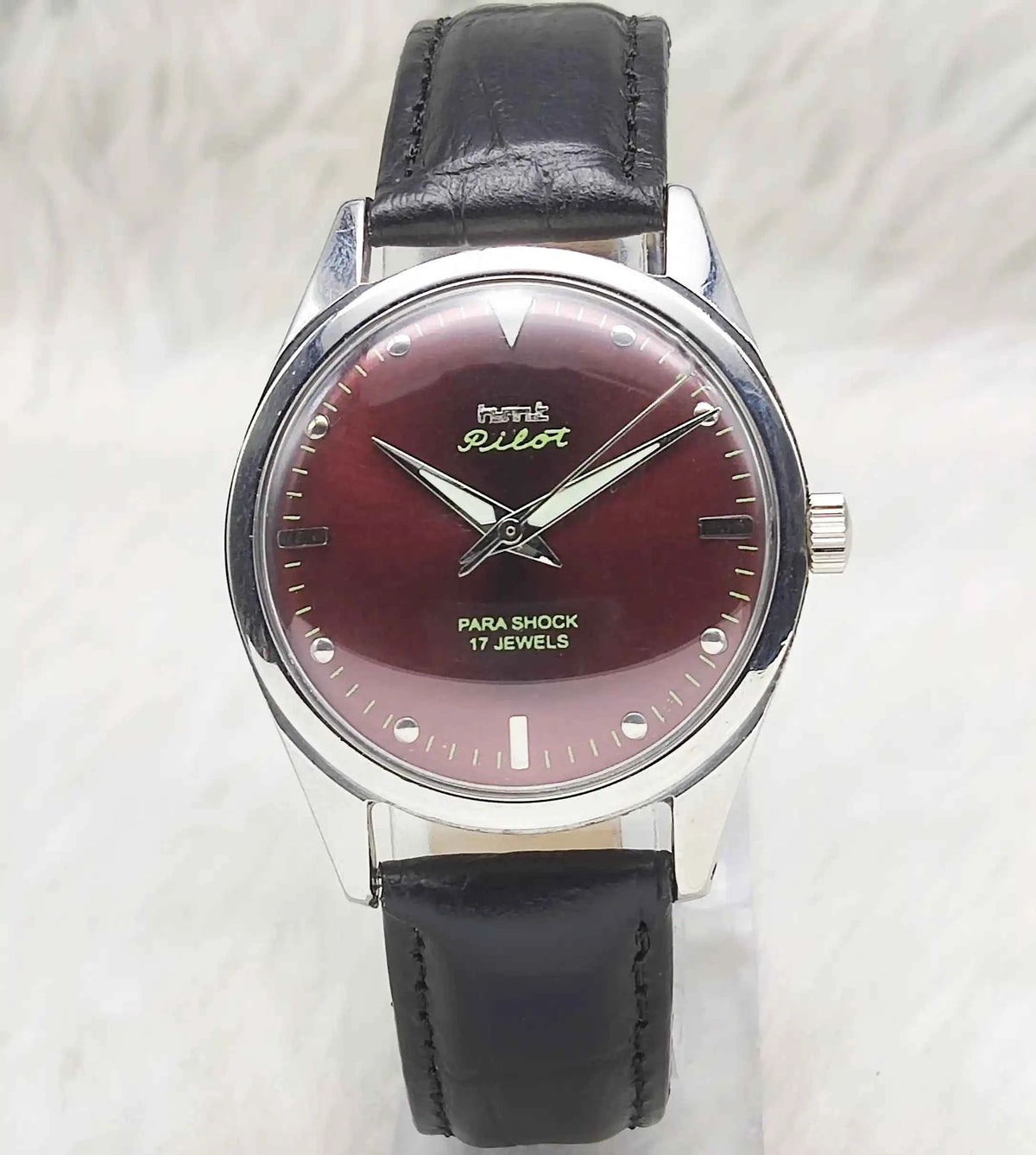 HMT Pilot 17 Jewels Handwinding Men's Watch with Maroon Dial