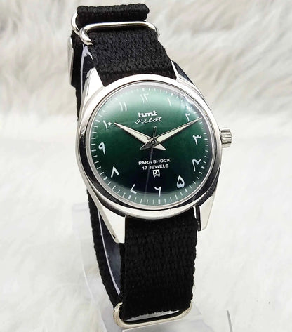 HMT Pilot Para Shock 17 Jewels Handwinding Green Dial Watch - Unique Timepiece