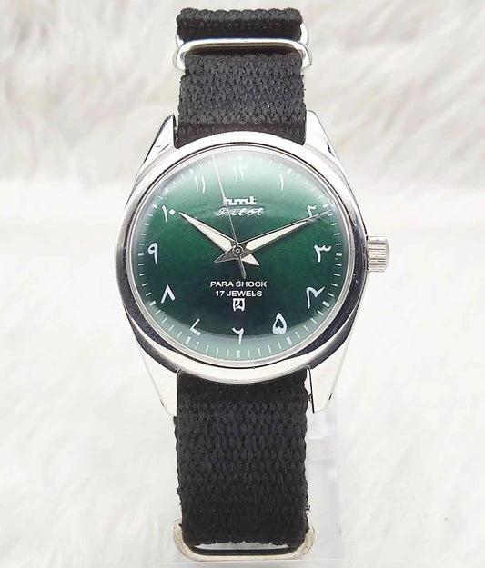 HMT Pilot Para Shock 17 Jewels Handwinding Green Dial Watch - Unique Timepiece