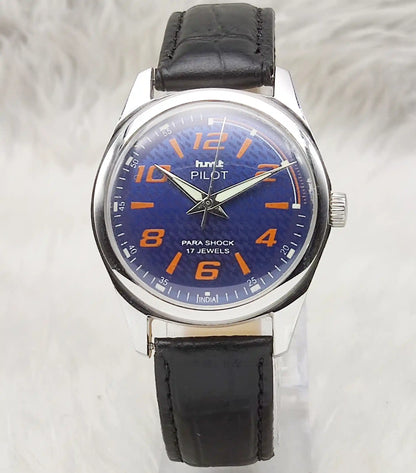 HMT Pilot Mechanical Watch - Timeless Blue Dial with Handwinding Charm