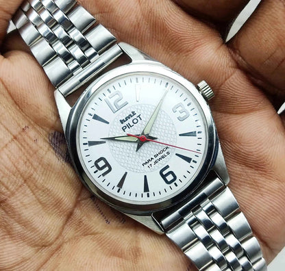 HMT Pilot Watch - White Dial, 17 Jewels, Handwinding