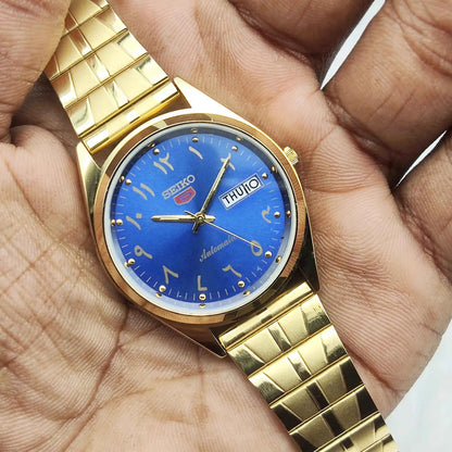 Seiko 5 Automatic Watch Day Date 17 Jewels 6309A Blue Dial Transparent Back