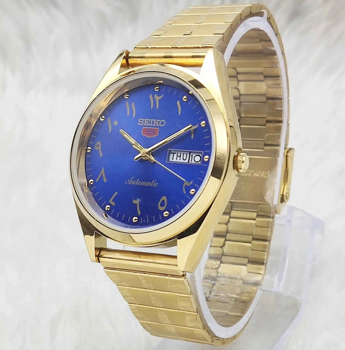 Seiko 5 Automatic Watch Day Date 17 Jewels 6309A Blue Dial Transparent Back