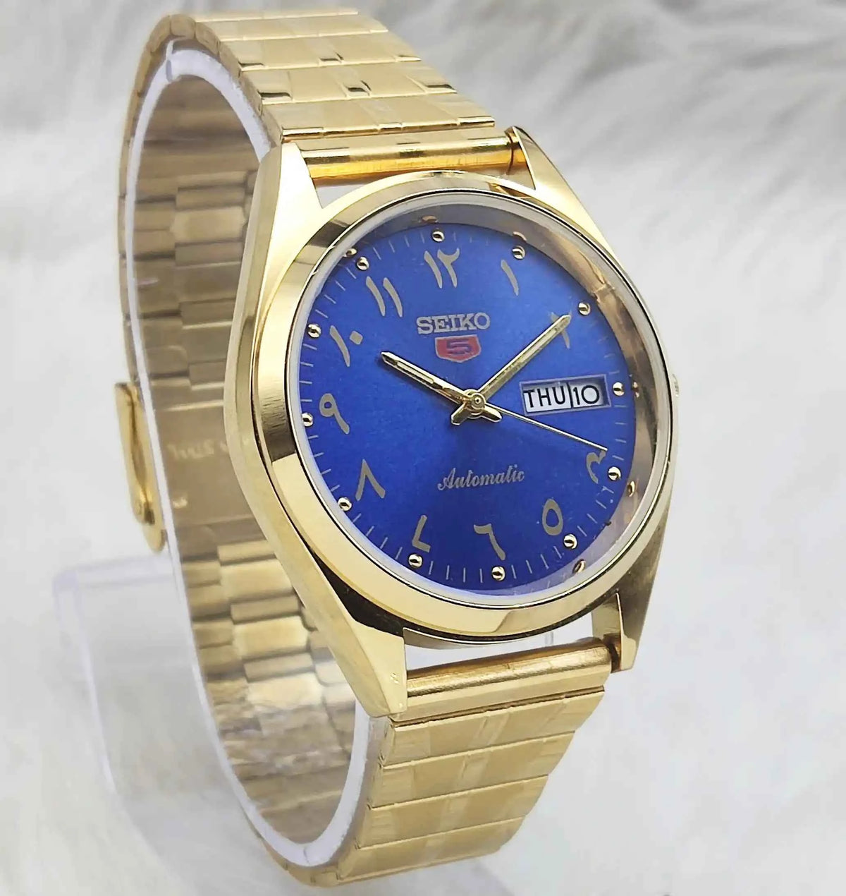 Seiko 5 Automatic Watch Day Date 17 Jewels 6309A Blue Dial Transparent Back