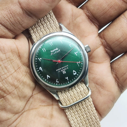 HMT Pilot Handwinding Watch - Green Dial, 17 Jewels