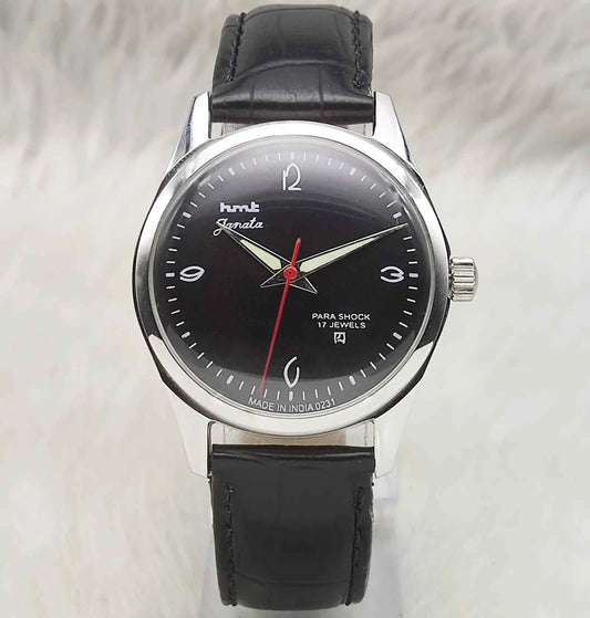 HMT Janata 17 Jewels Handwinding Black Dial Transaprent Back Watch