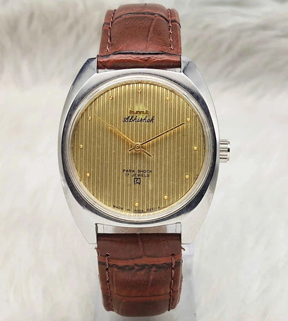 HMT Abhishek Golden Dial Watch - Elegant Handwinding Timepiece for Men