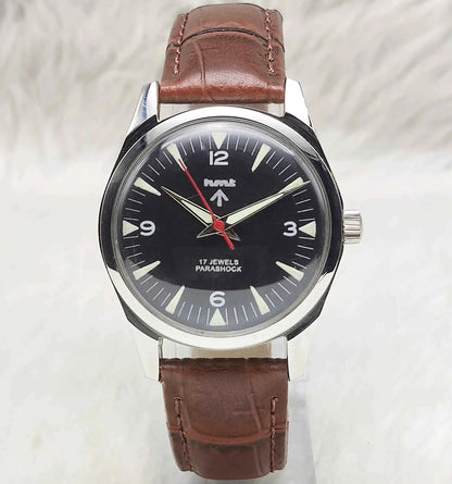 HMT Black Dial 17 Jewels Handwinding Men's Watch 0231 with Transparent Back