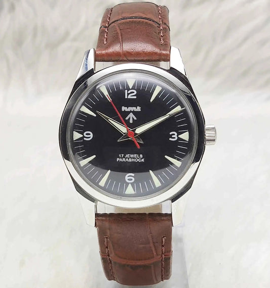 HMT Black Dial 17 Jewels Handwinding Men's Watch 0231 with Transparent Back