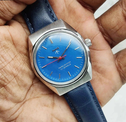 HMT Handwinding Sky Blue Watch with Stick Indices - 17 Jewels Timepiece