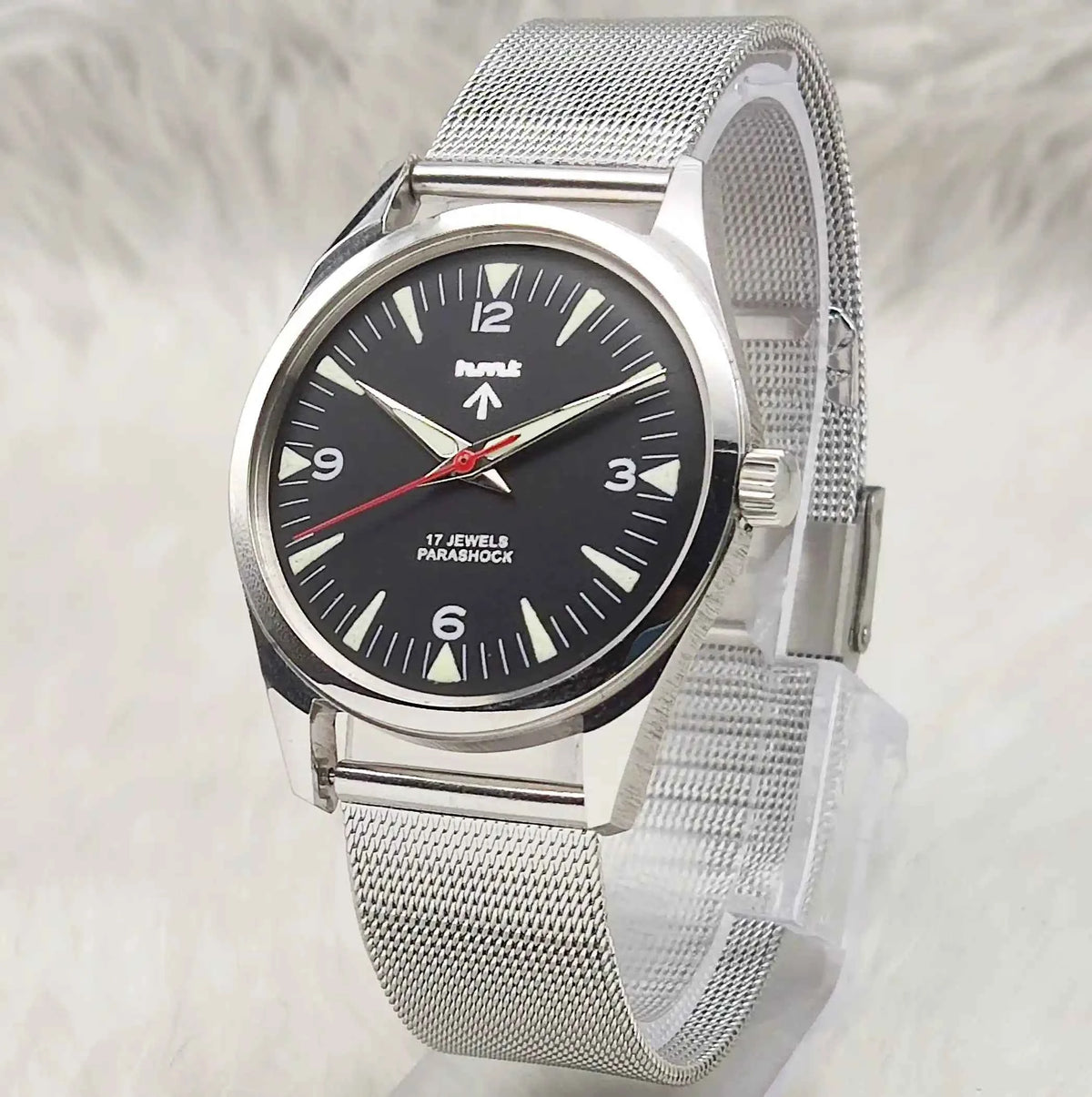 HMT Handwinding Watch - Black Dial, 17 Jewels, Transparent Back Timeless Elegance