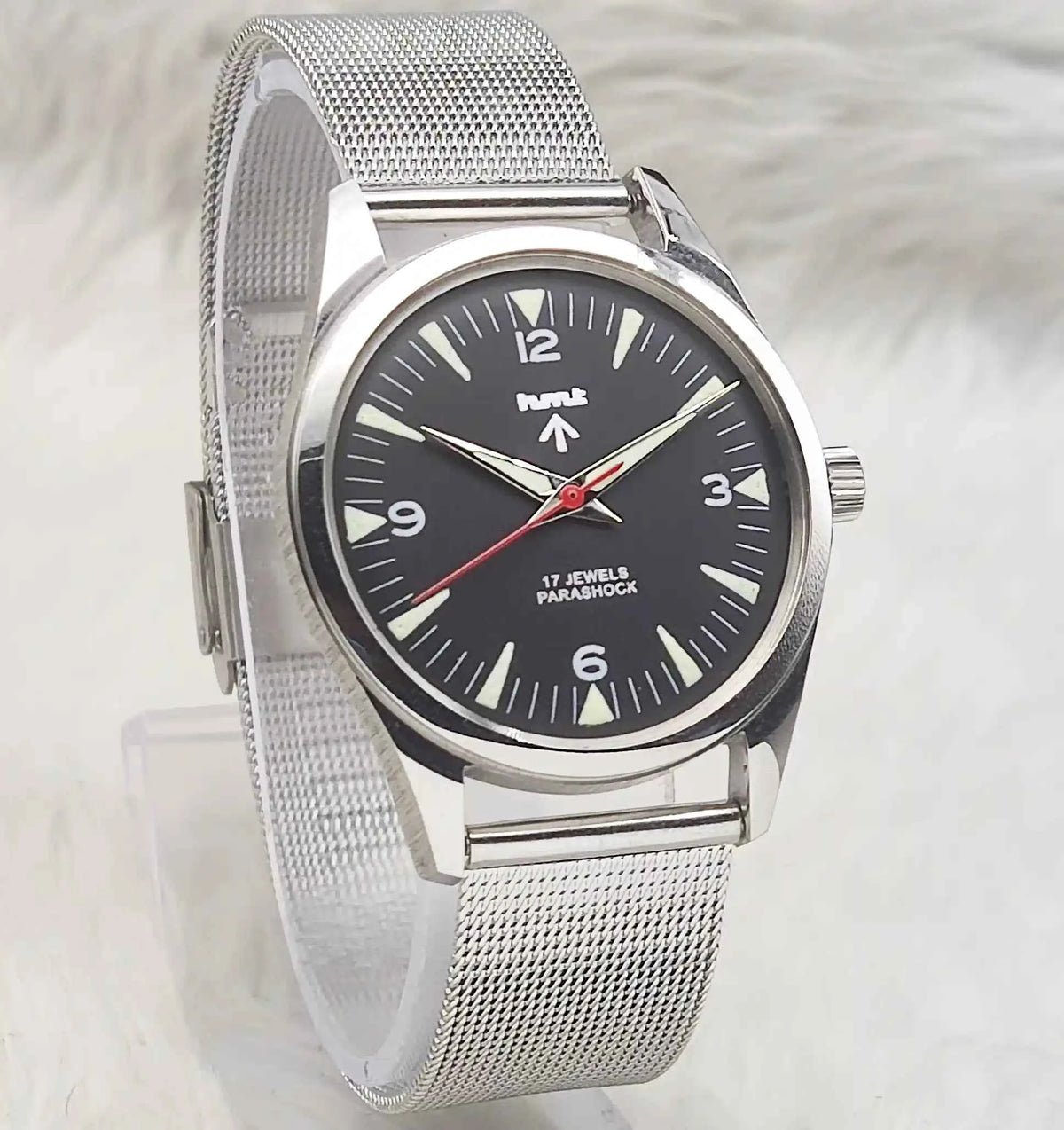 HMT Handwinding Watch - Black Dial, 17 Jewels, Transparent Back Timeless Elegance