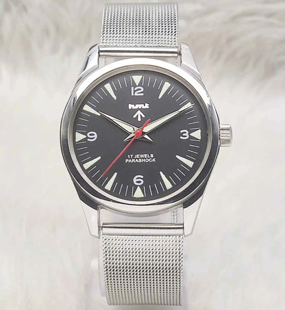 HMT Handwinding Watch - Black Dial, 17 Jewels, Transparent Back Timeless Elegance