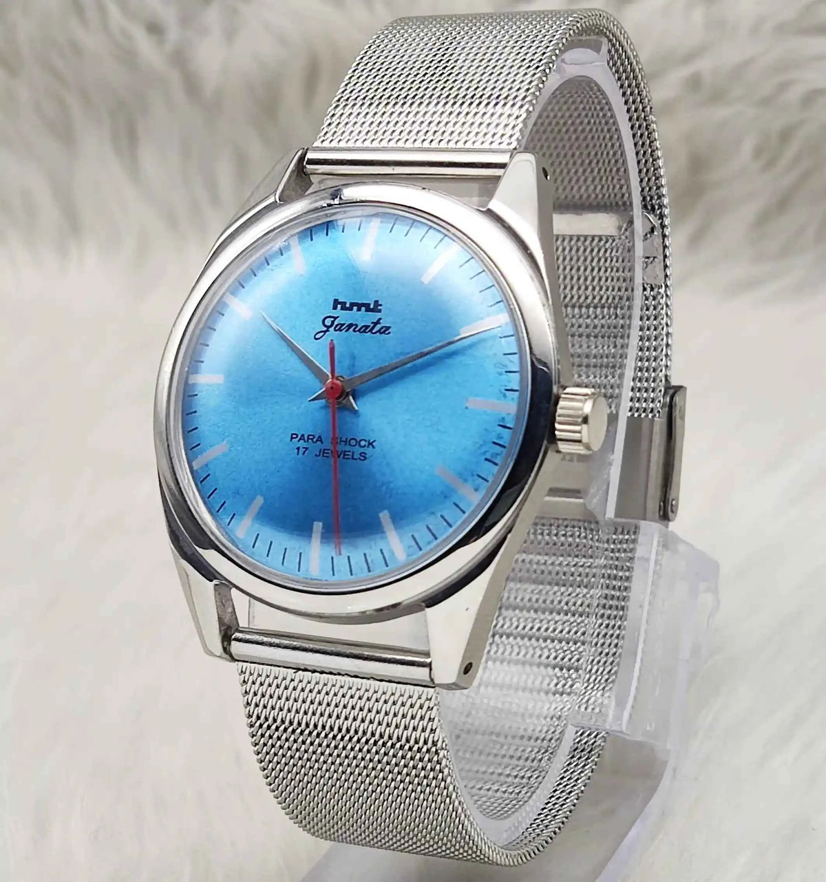 HMT Janata 0231 Watch - Elegant Handwinding Timepiece with 17 Jewels and Sky Bluish Dial