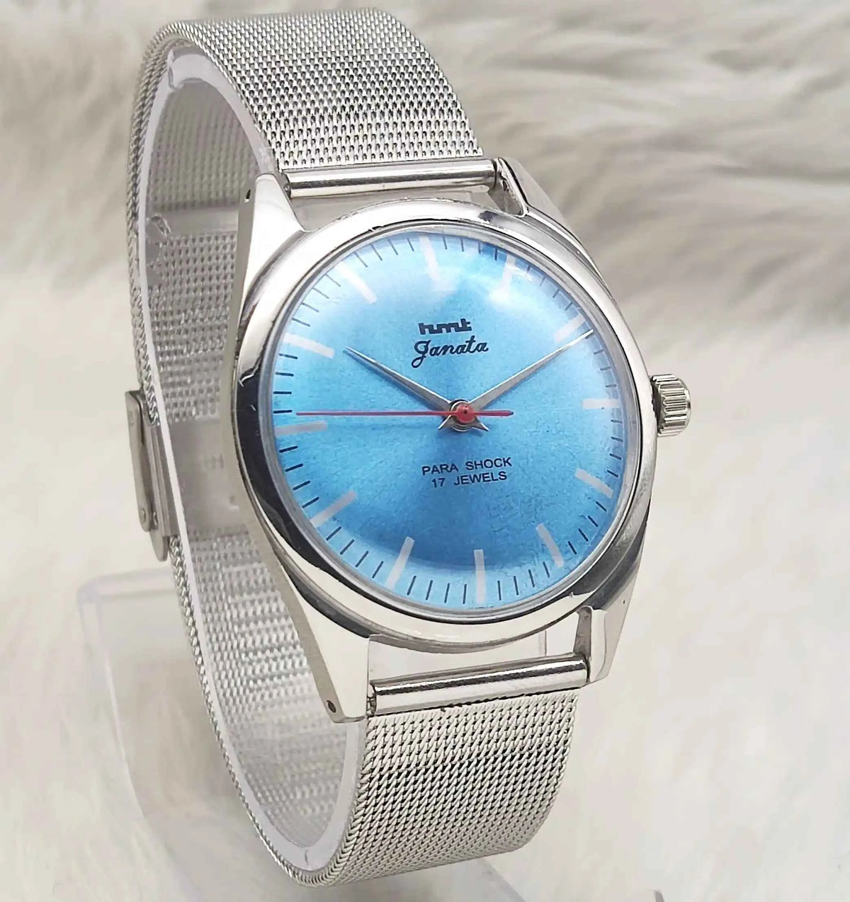 HMT Janata 0231 Watch - Elegant Handwinding Timepiece with 17 Jewels and Sky Bluish Dial