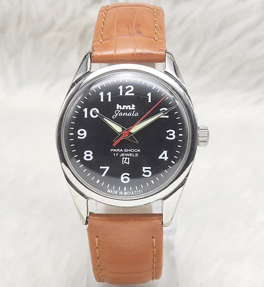 HMT Janata Black Dial Watch - Handcrafted Elegance with English Numerals and 17 Jewels