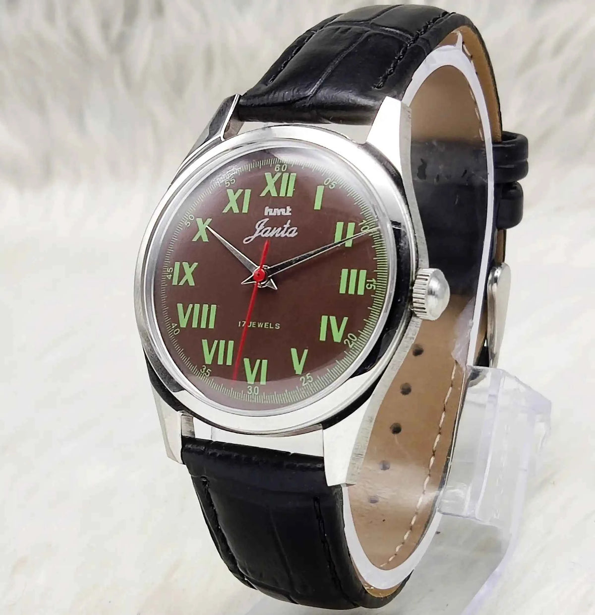 HMT Janata Roman Numerals Brown Dial Handwinding Watch with Transparent Back