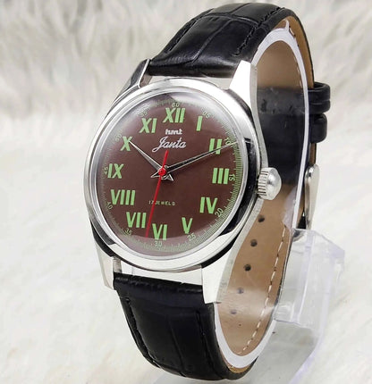 HMT Janata Roman Numerals Brown Dial Handwinding Watch with Transparent Back