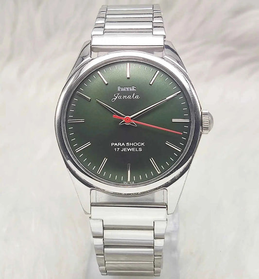 HMT Janata Green Dial Watch with Stick Indices and 17 Jewels, Handwinding Men's Timepiece