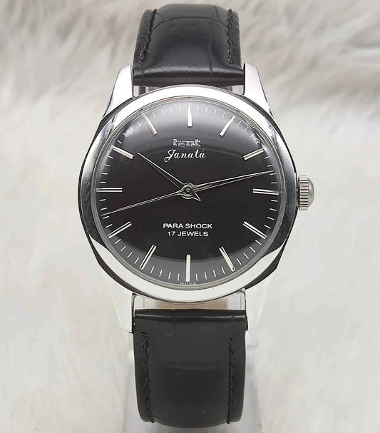 HMT Janata Handwinding Black Dial Watch Transparent Back