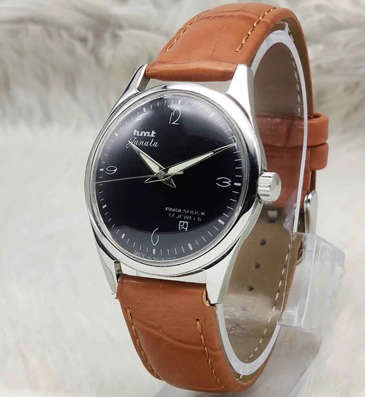 HMT Janata Handwinding Watch - Black Dial with English Indices and 17 Jewels