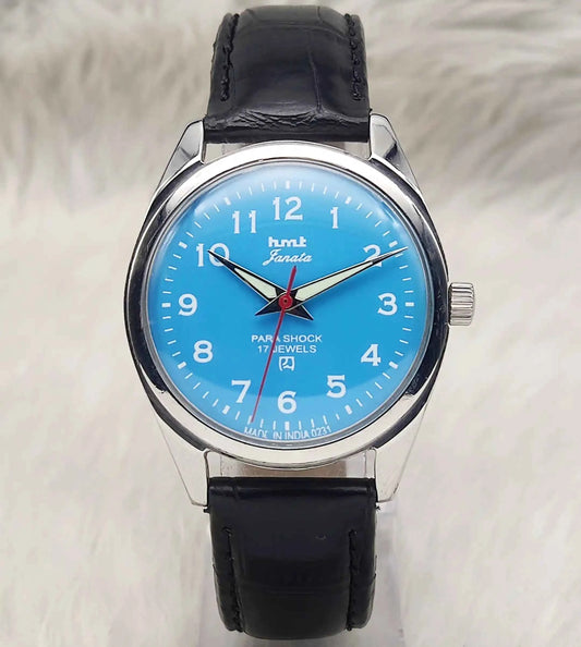 HMT Janata Handwinding Watch with Sky Blue Dial and English Numerals