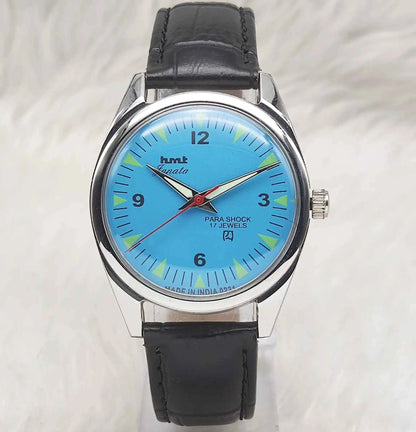 HMT Janata Handwinding Watch - English Numerals Sky Blue Dial, 17 Jewels