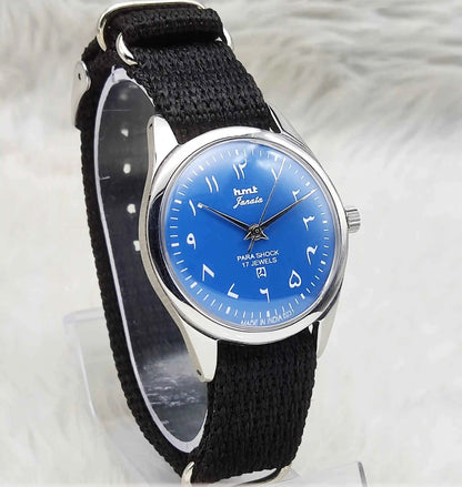 HMT Janata Handwinding Watch with 17 Jewels and Ocean Blue Dial in Arabic Font