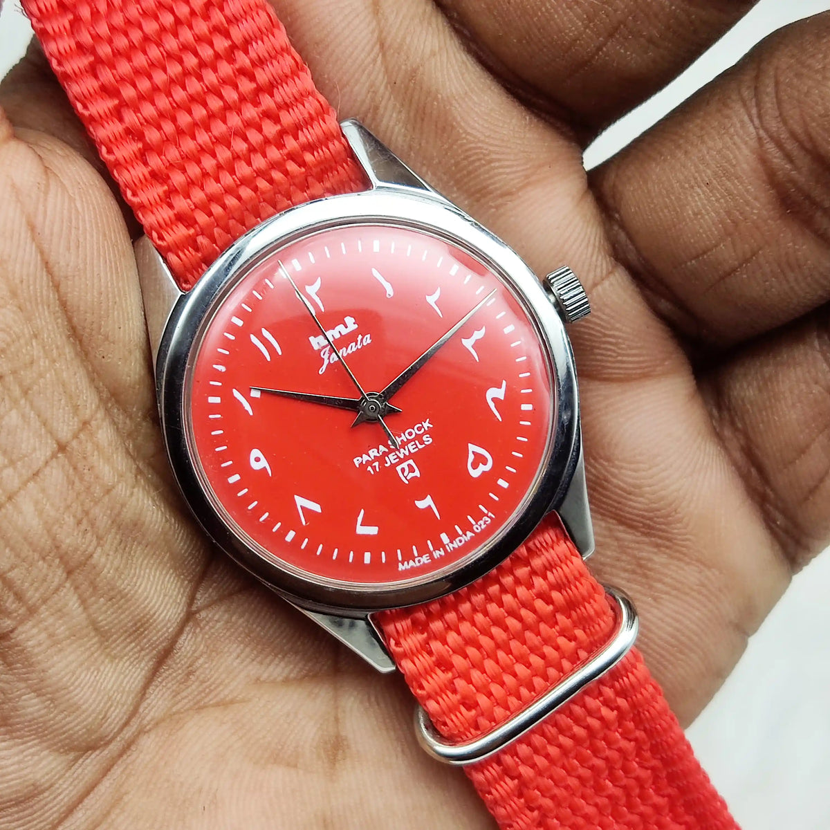 HMT Janata red dial watch Handwinding 17 Jewels