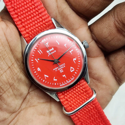 HMT Janata red dial watch Handwinding 17 Jewels