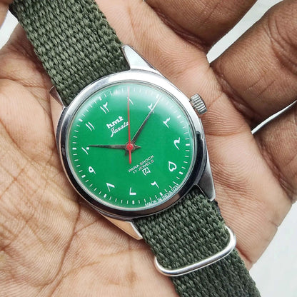 HMT Janata Handwinding Watch with 17 Jewels, Green Dial & Arabic Font