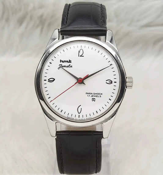 HMT Janata White Dial 17 Jewels Handwinding Watch English Font