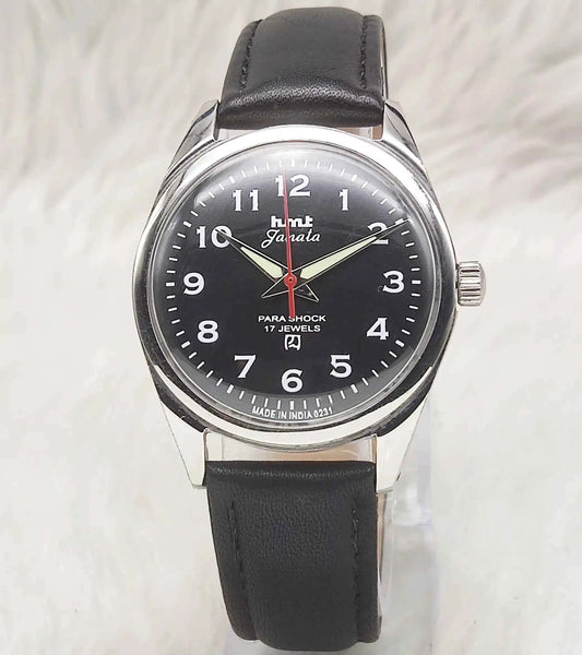 HMT Janata Mechanical Watch with Black Dial and English Font – 17 Jewels Para Shock Men's Watch