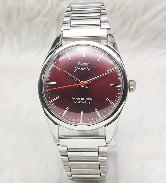 HMT Janata Men's Watch - Maroon Dial, Stick Indices, 17 Jewels Para Shock
