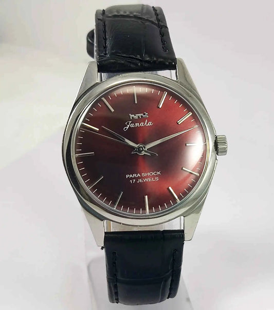 HMT Janata Men's Watch - Maroon Dial, Stick Indices, 17 Jewels