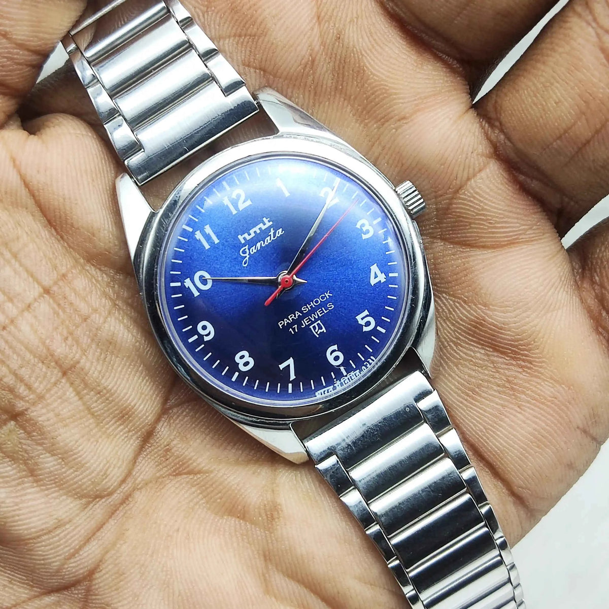HMT Janata Men's Watch with Blue Dial, English Numerals, 17 Jewels