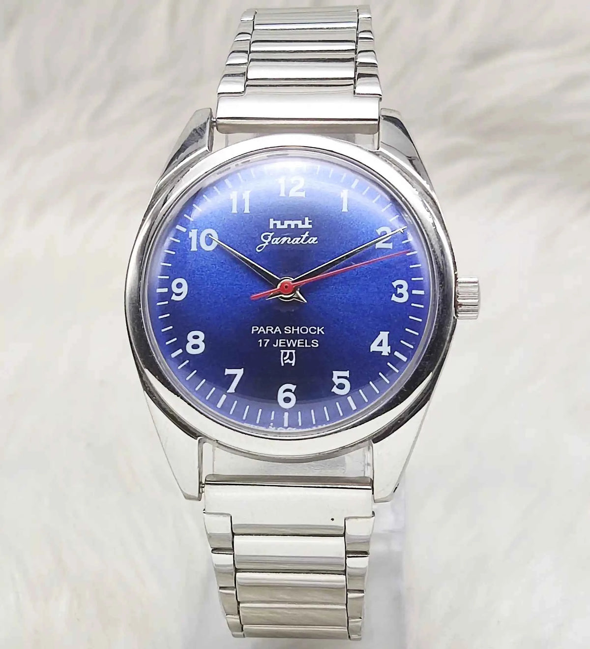 HMT Janata Men's Watch with Blue Dial, English Numerals, 17 Jewels